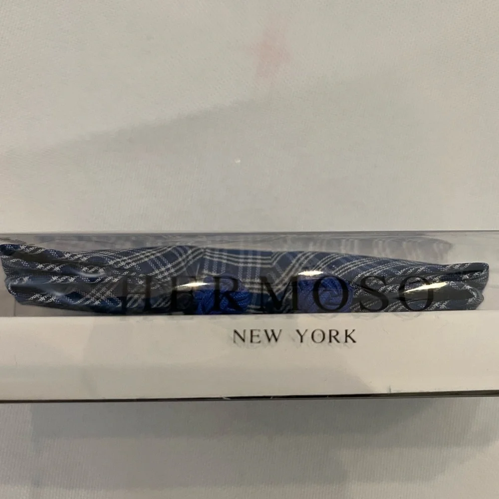 NWT hermoso New York boys bow tie cuff links set blue white plaid